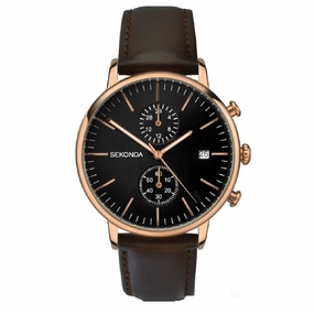Sekonda Dual Time Brown Leather Strap Men's Watch 1380