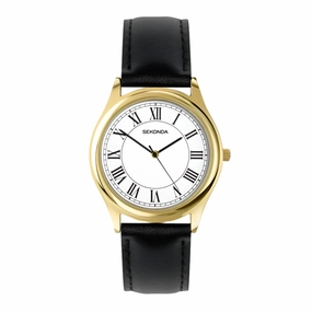 Sekonda Evans Classic Black Leather Strap Men's Watch 30250