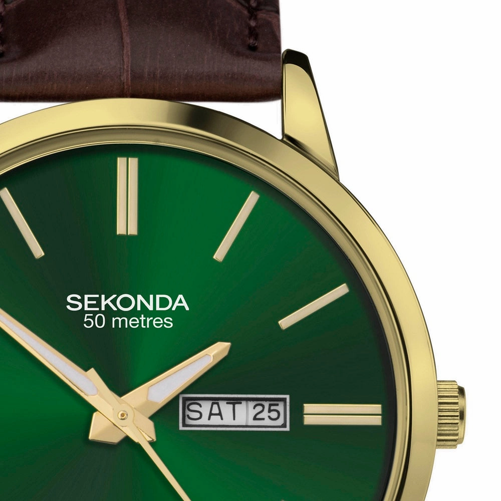Sekonda Green Dial Brown Leather Strap Mens Watch 30151
