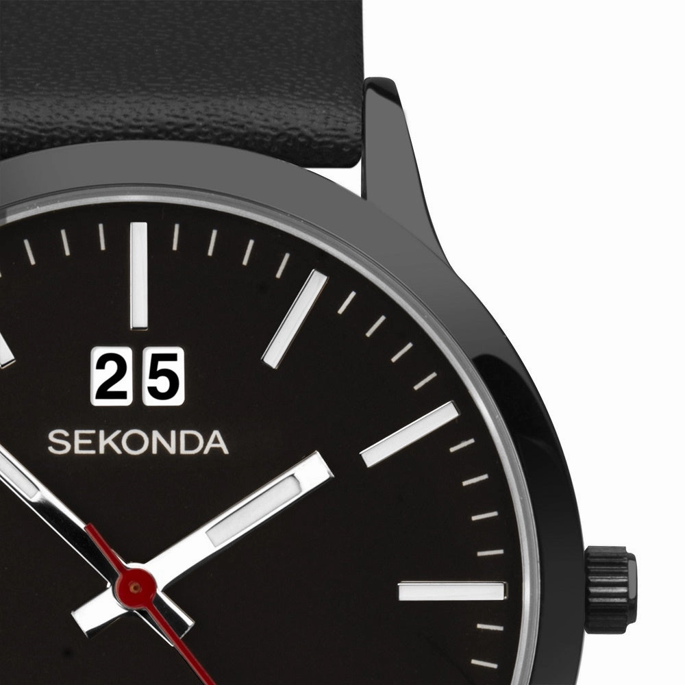 Sekonda Nordic Leather Strap Mens Watch Black Dial 1941