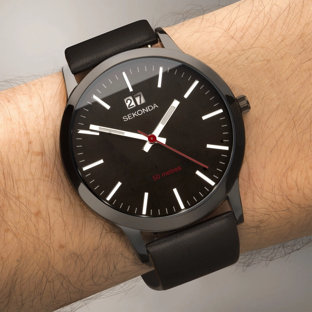 Sekonda Nordic Leather Strap Mens Watch Black Dial 1941