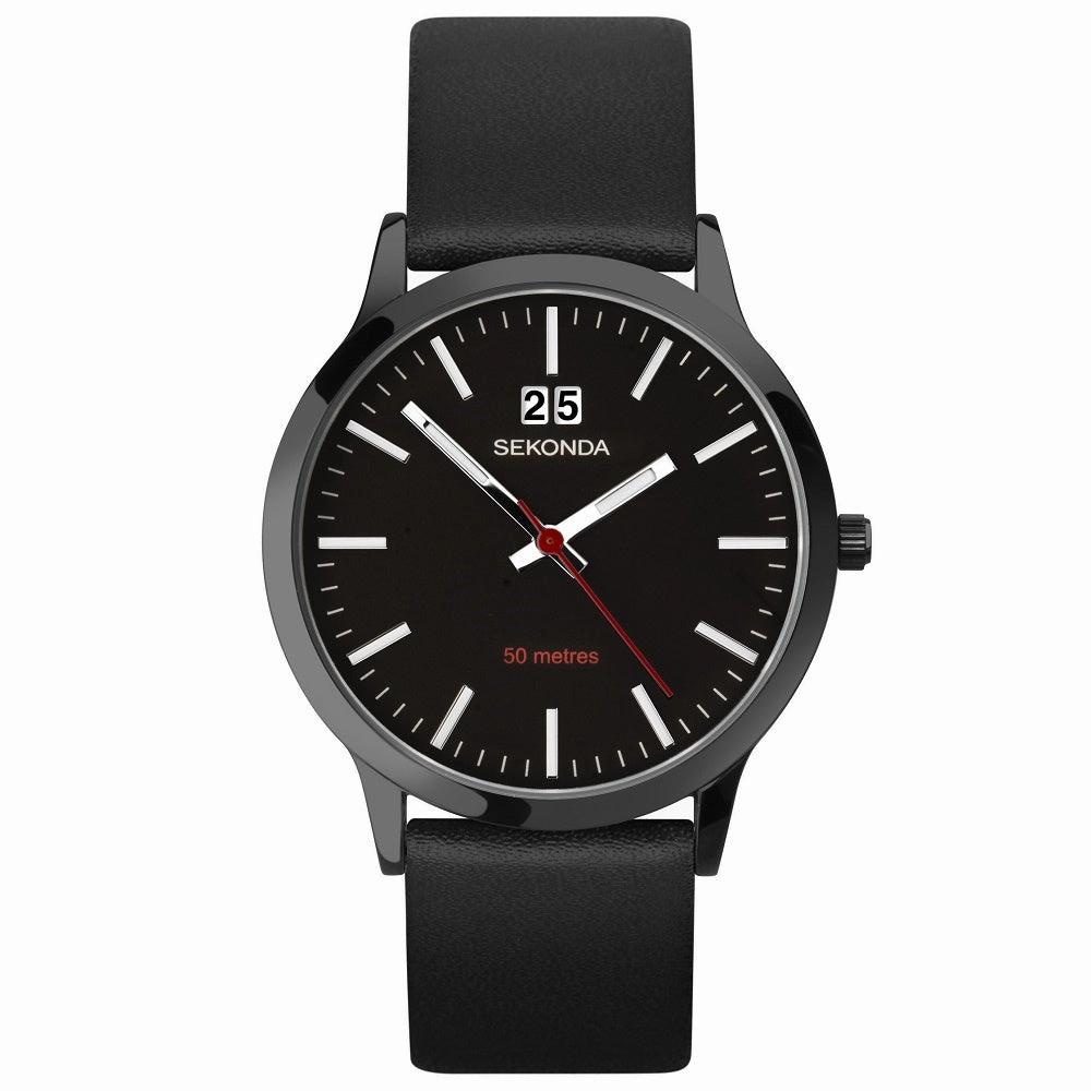 Sekonda Nordic Leather Strap Mens Watch Black Dial 1941