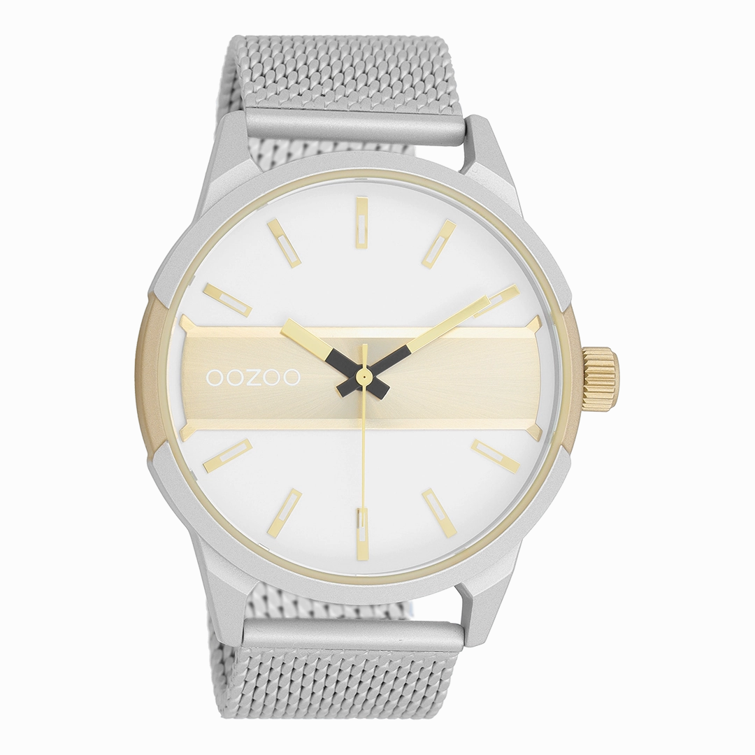 Silver coloured/gold OOZOO watch with silver coloured metal mesh bracelet - C11106