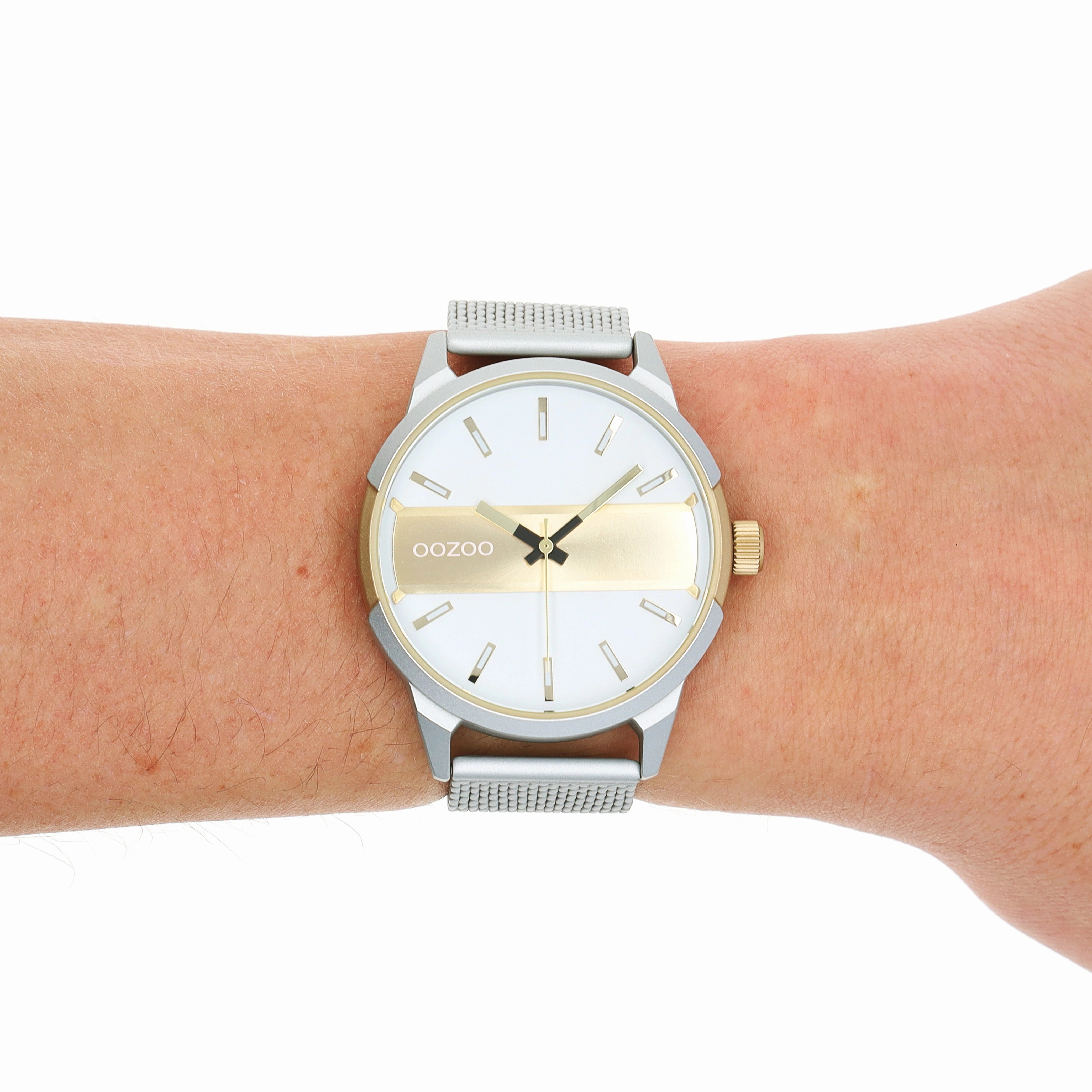 Silver coloured/gold OOZOO watch with silver coloured metal mesh bracelet - C11106