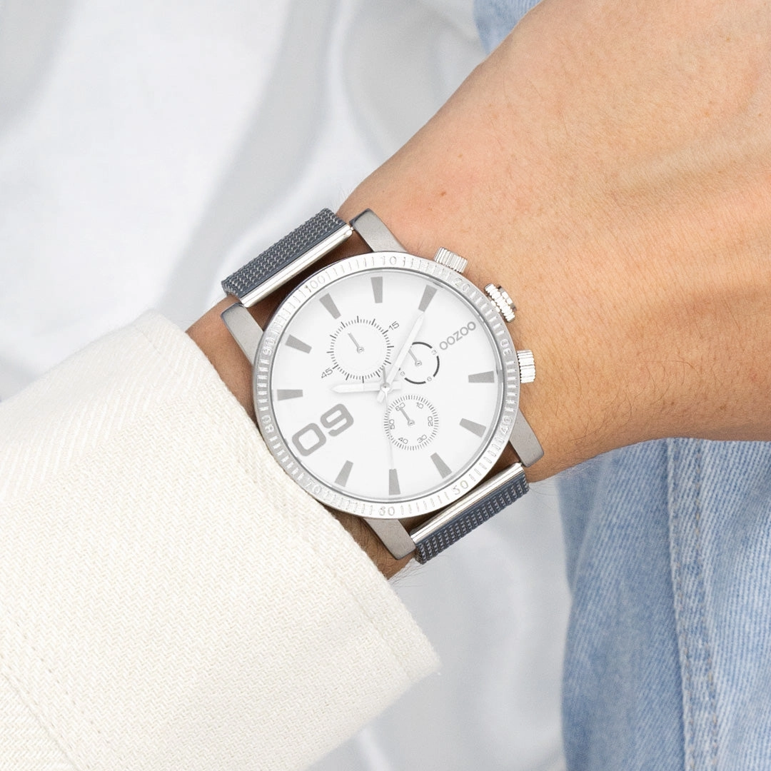 Silver coloured OOZOO watch with metal mesh bracelet - C11213