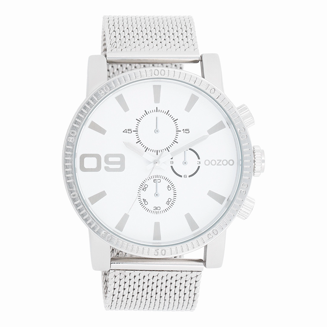Silver coloured OOZOO watch with metal mesh bracelet - C11213