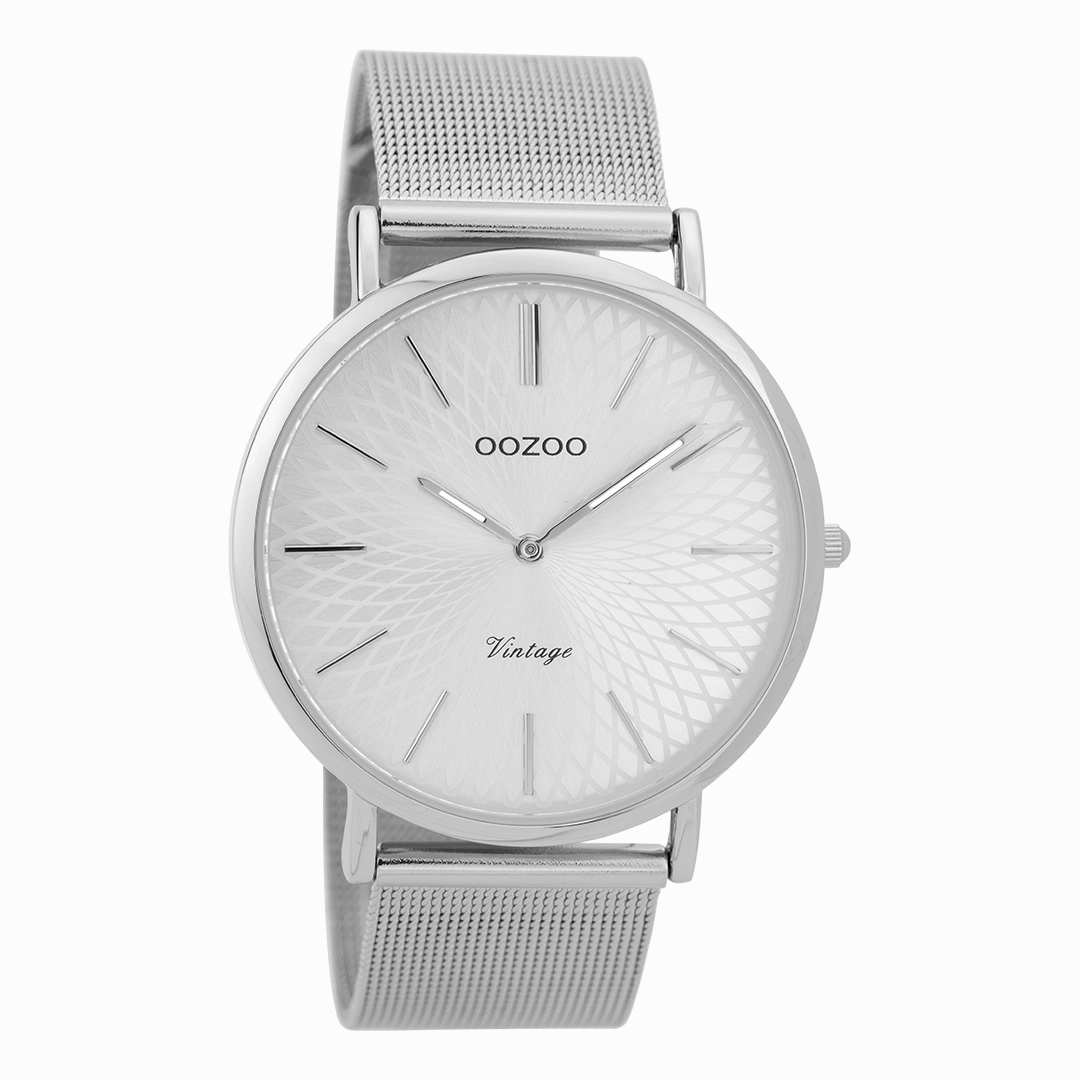 Silver coloured OOZOO watch with metal mesh bracelet - C9340