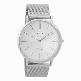 Silver coloured OOZOO watch with metal mesh bracelet - C9340