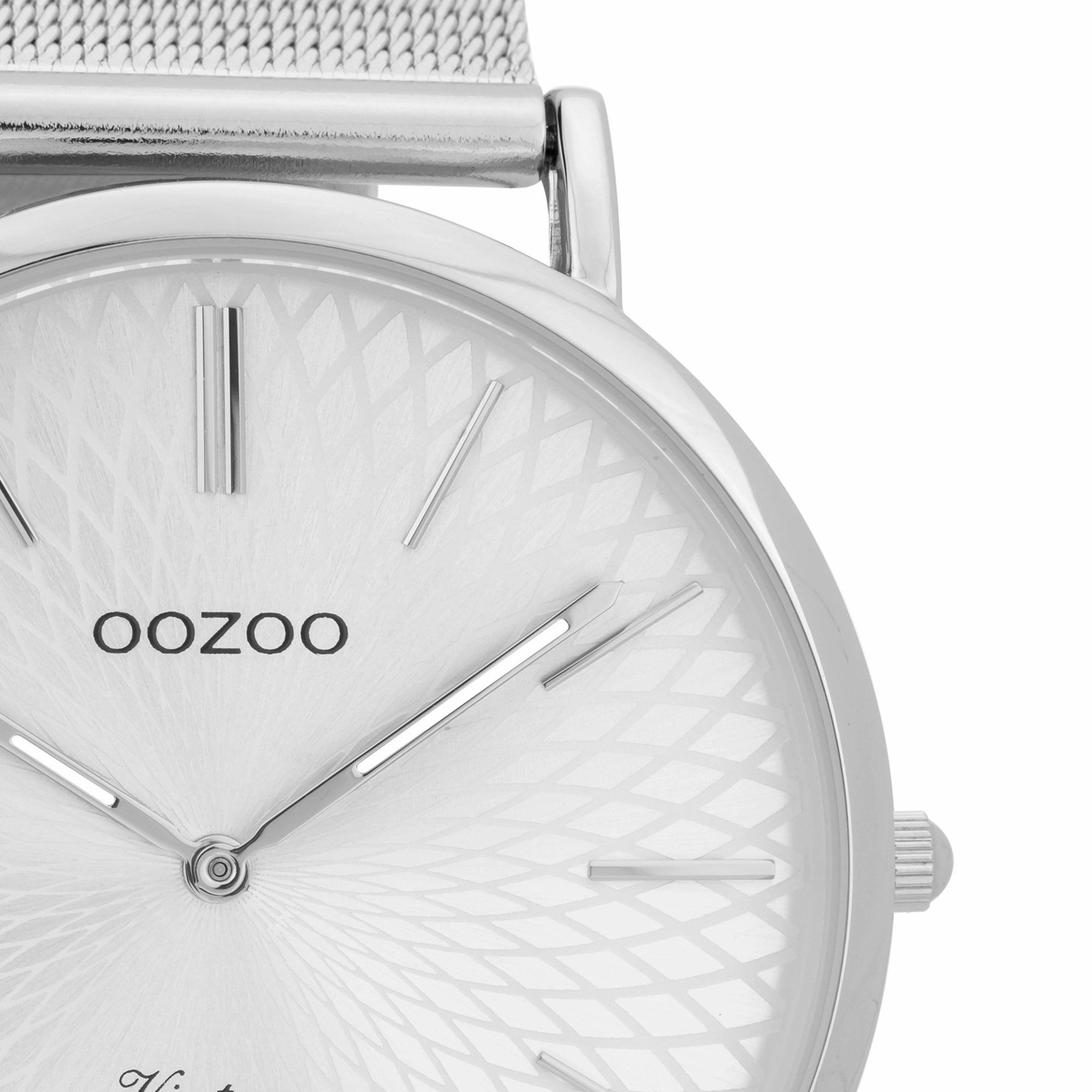 Silver coloured OOZOO watch with metal mesh bracelet - C9340