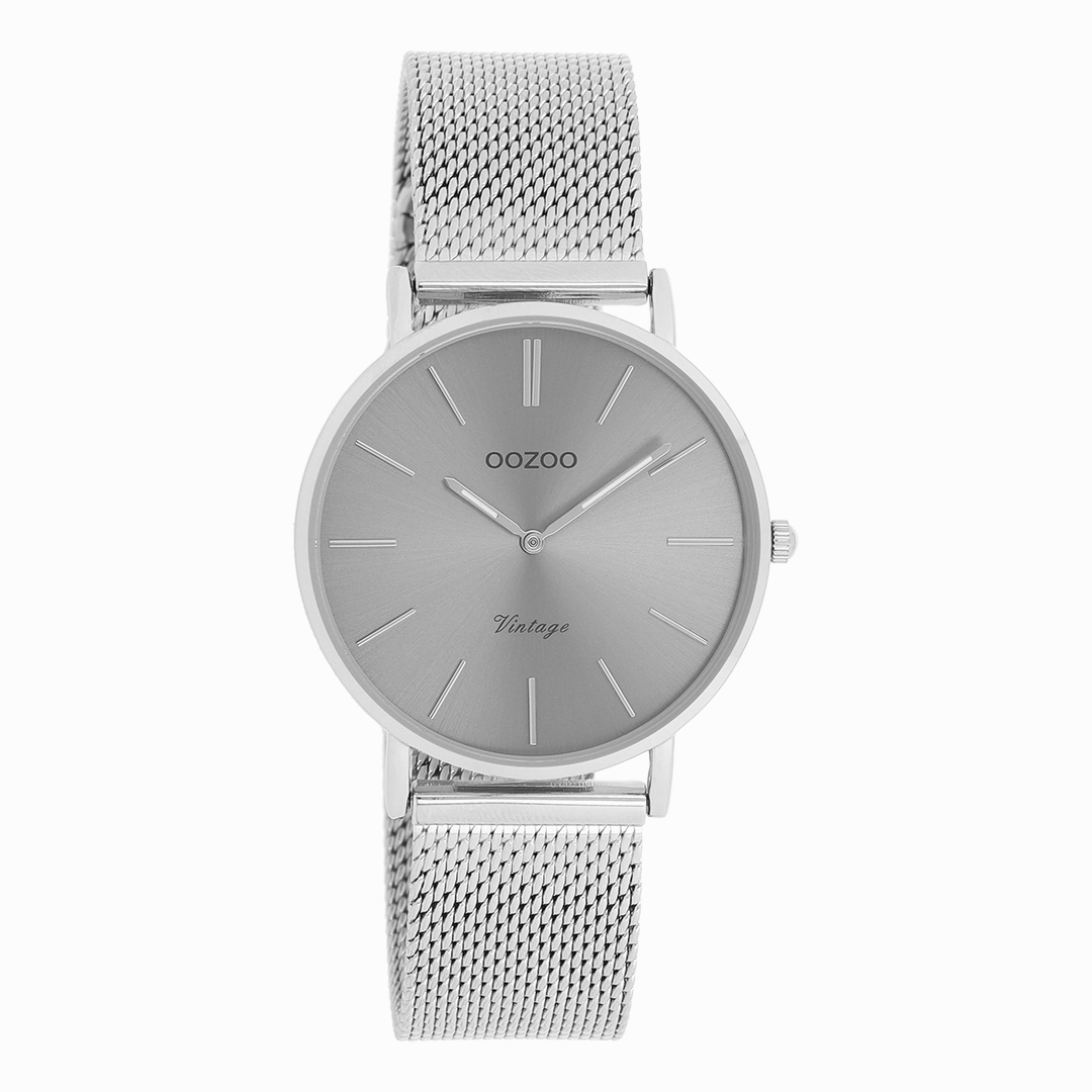 Silver coloured OOZOO watch with metal mesh bracelet - C9939
