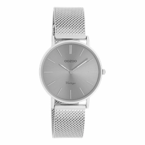 Silver coloured OOZOO watch with metal mesh bracelet - C9939