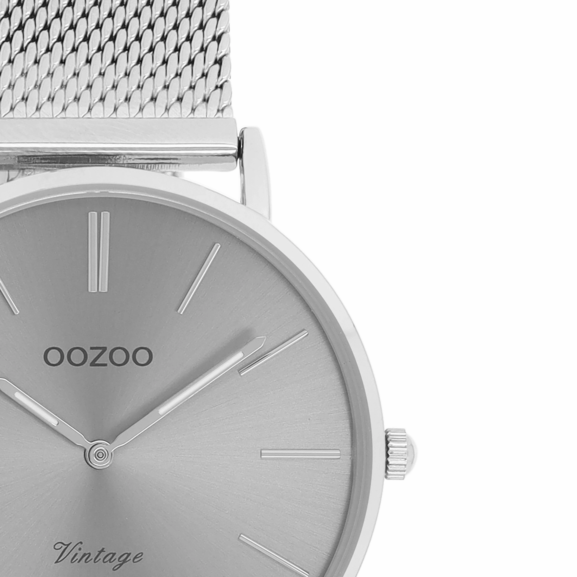 Silver coloured OOZOO watch with metal mesh bracelet - C9939