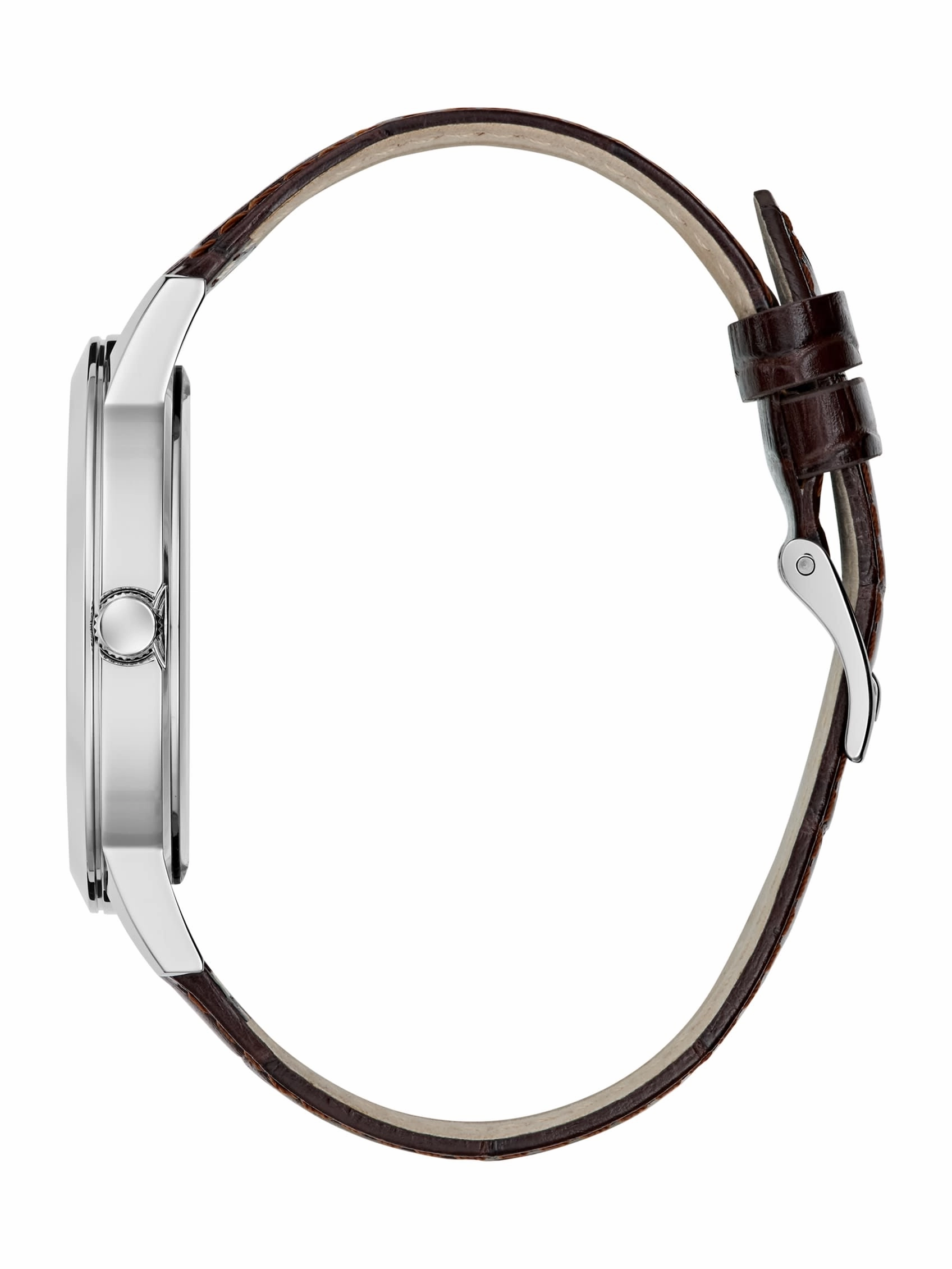 Silver-Tone and Brown Leather Analog Watch