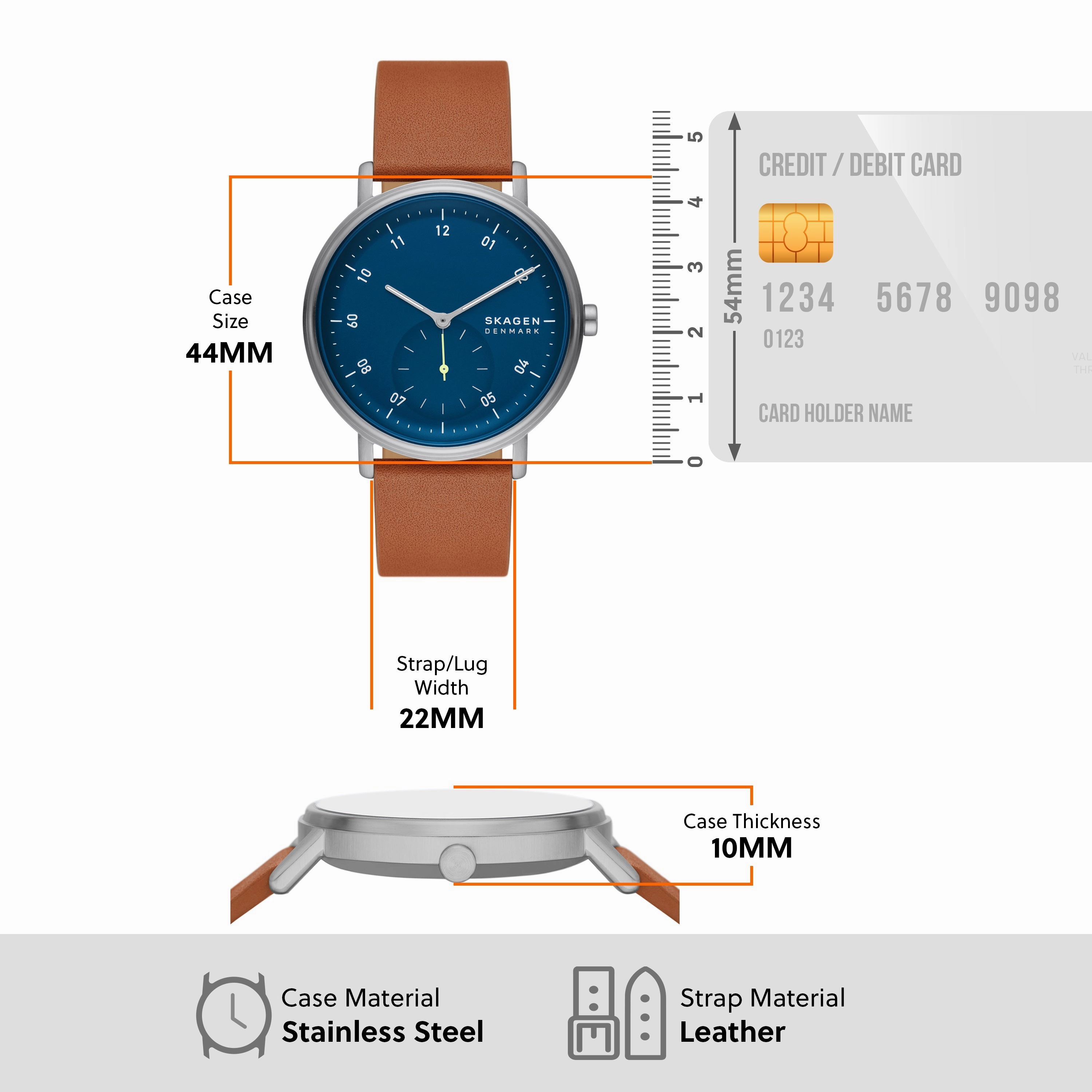 Skagen Kuppel Stylish Leather Strap Watch SKW6888