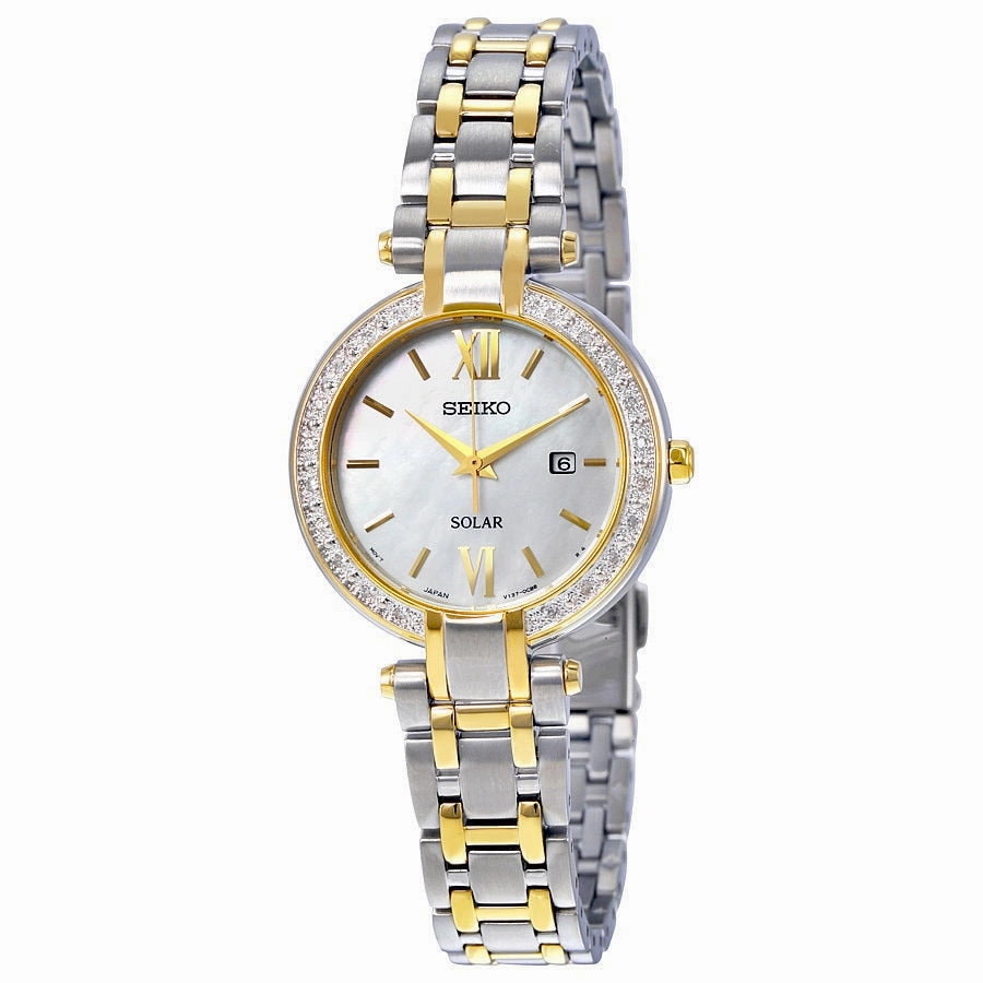 Solar Mother Of Pearl Two-Tone Womens Watch