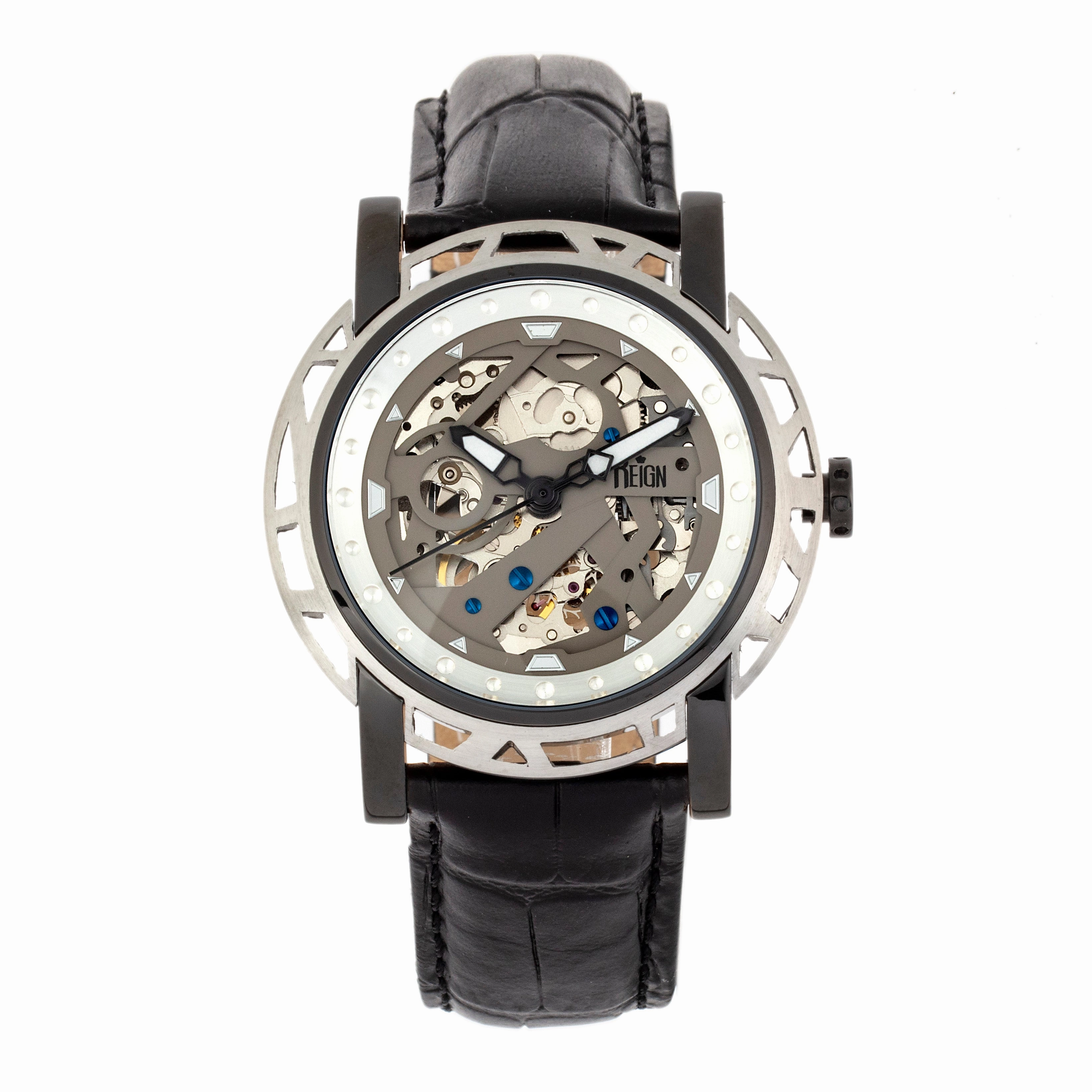 Stavros Automatic Skeleton Leather-Band Watch