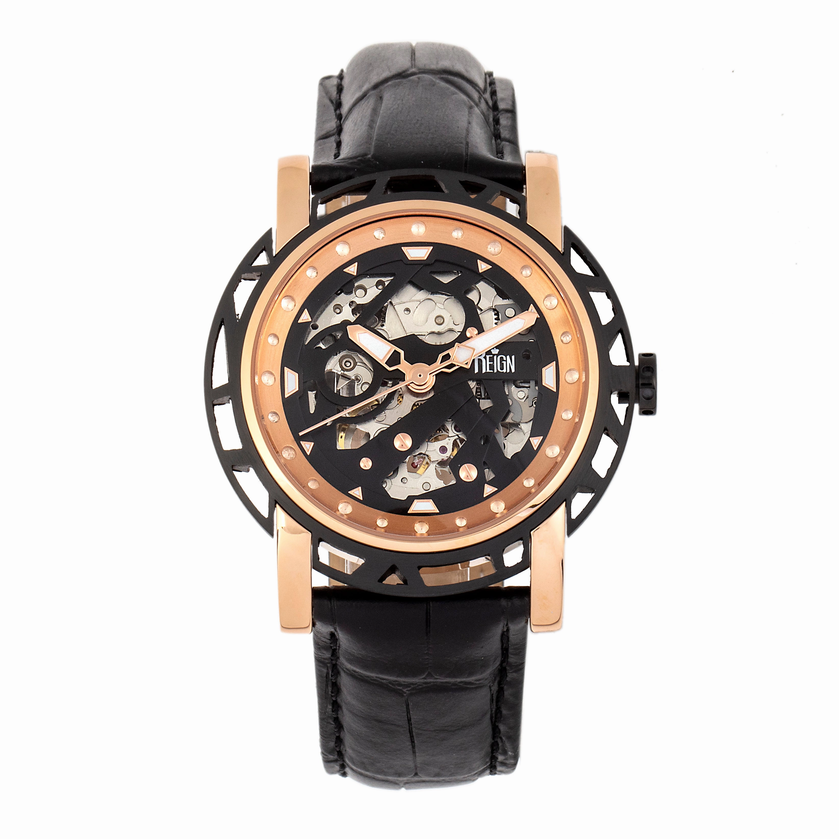 Stavros Automatic Skeleton Leather-Band Watch