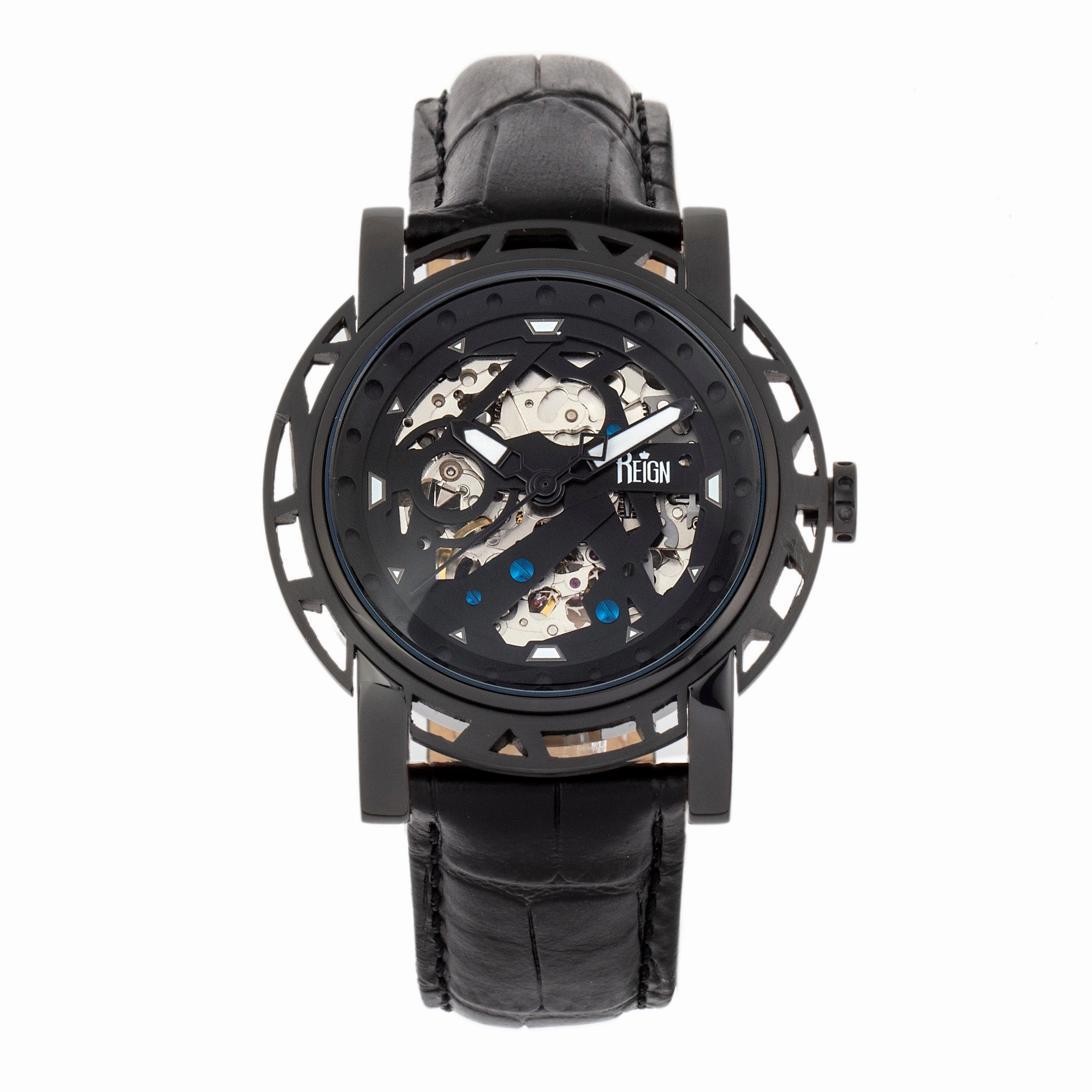 Stavros Automatic Skeleton Leather-Band Watch