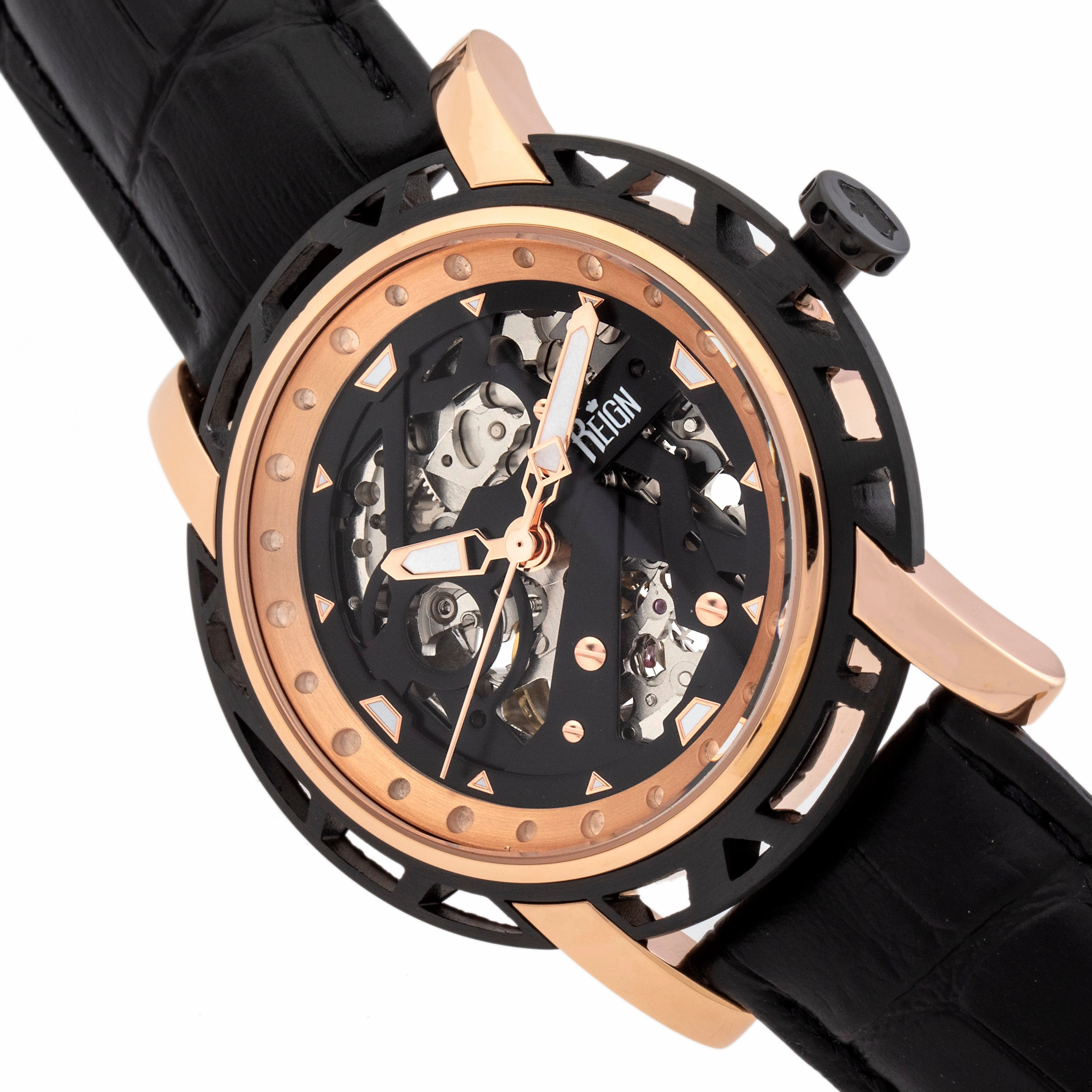 Stavros Automatic Skeleton Leather-Band Watch