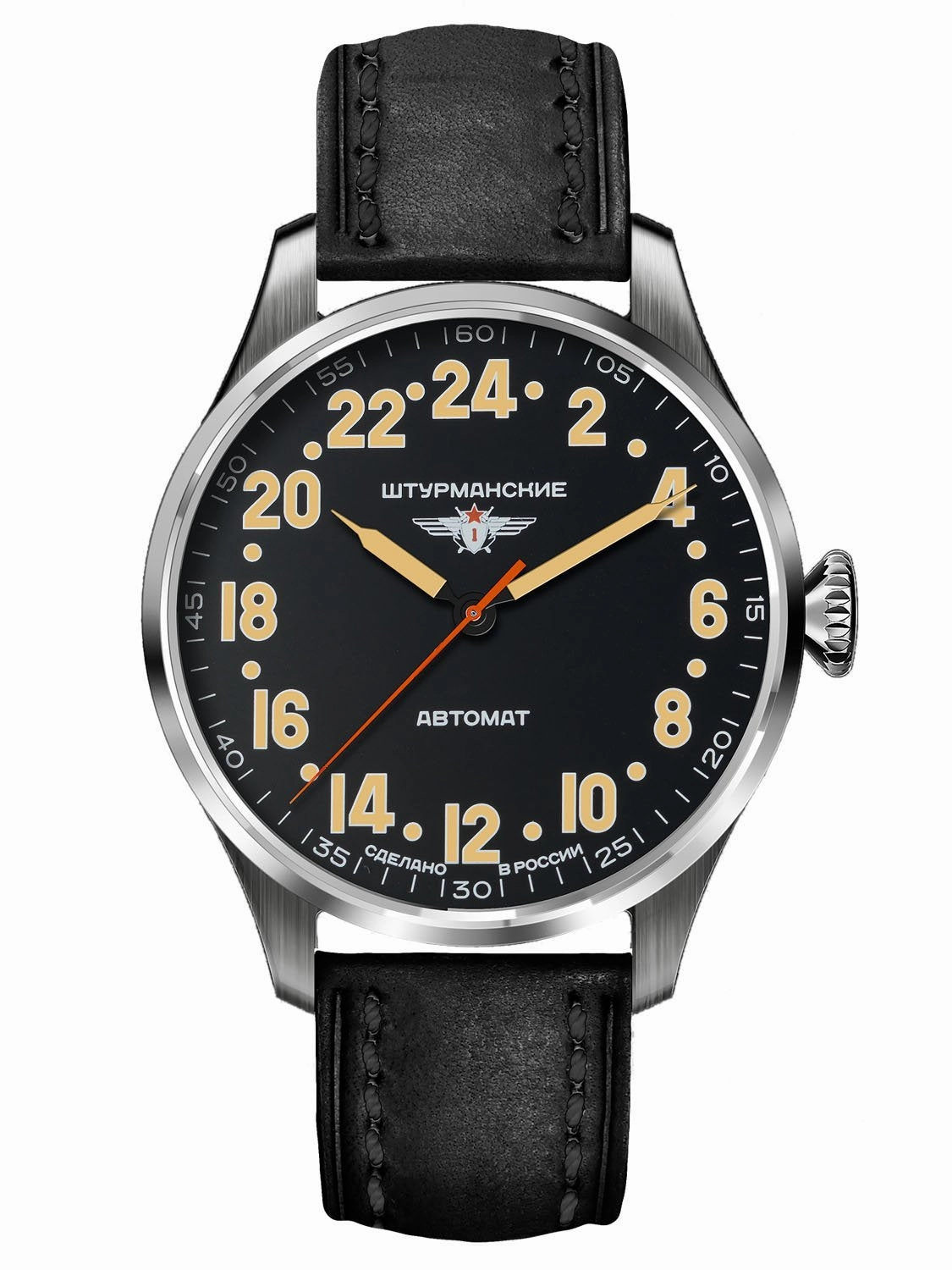 Sturmanskie ARCTIC RUSSIAN 24-Hour Black Leather Mens Watch 2431/6821341