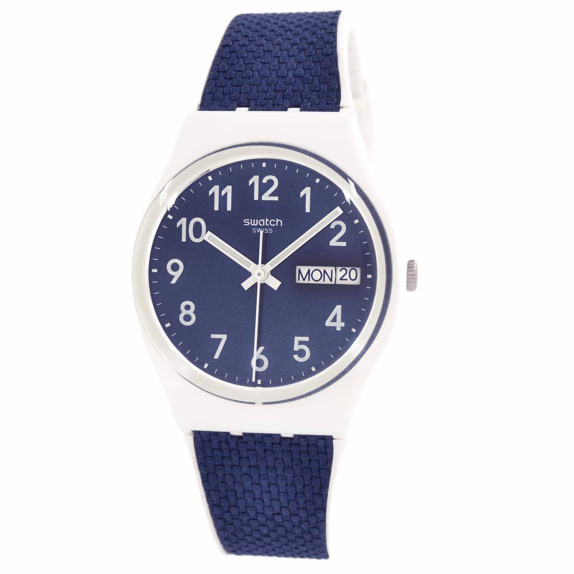 Swatch Unisex Watch - Swatch Essentials Navy Light Fabric Inlay Rubber Strap | GW715