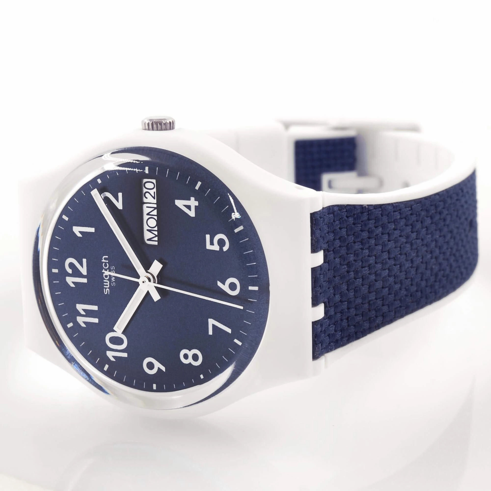 Swatch Unisex Watch - Swatch Essentials Navy Light Fabric Inlay Rubber Strap | GW715