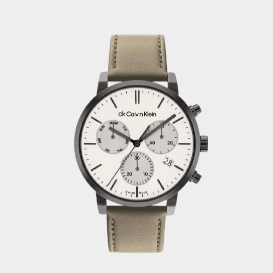 Swiss Gauge Men White Chronograph Leather Watch 25000030
