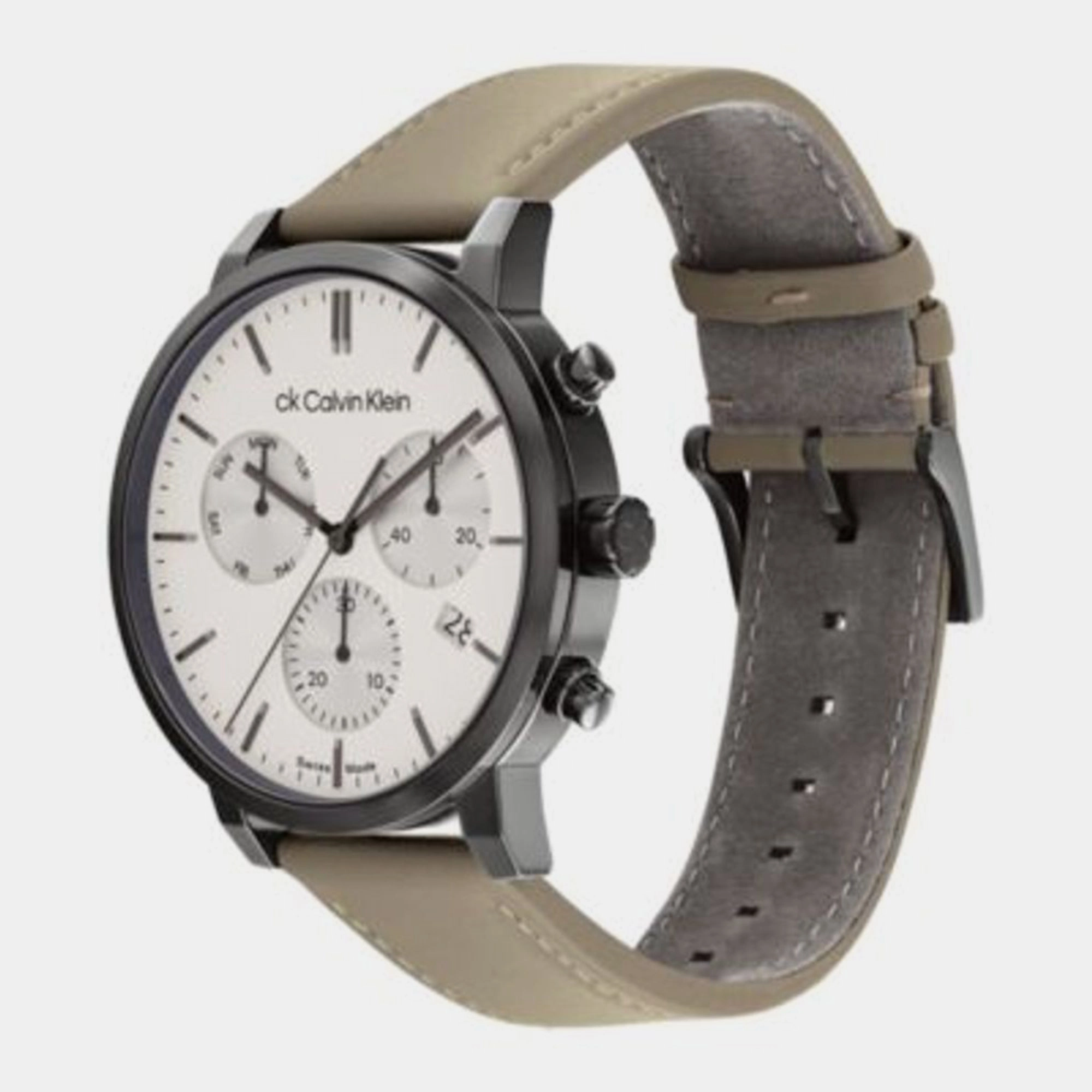 Swiss Gauge Men White Chronograph Leather Watch 25000030