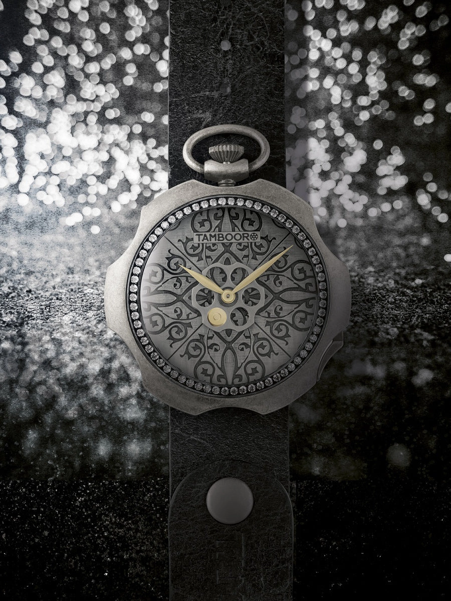 TAMBOORO Mens watch - TATTOO - DIRTY SILVER - ZIRCONIA - TB-101-SL-ZW-SL-CP