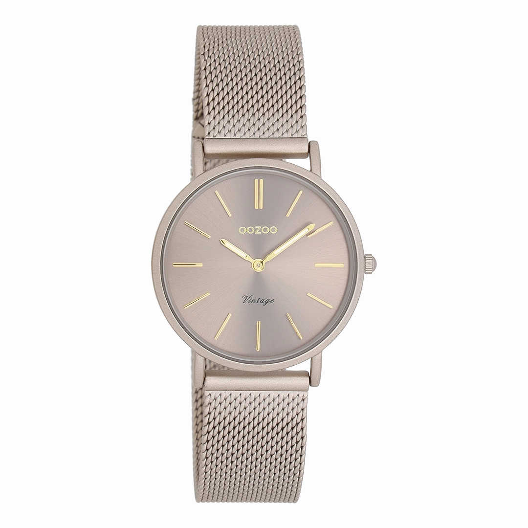 Taupe OOZOO watch with metal mesh bracelet - C20338
