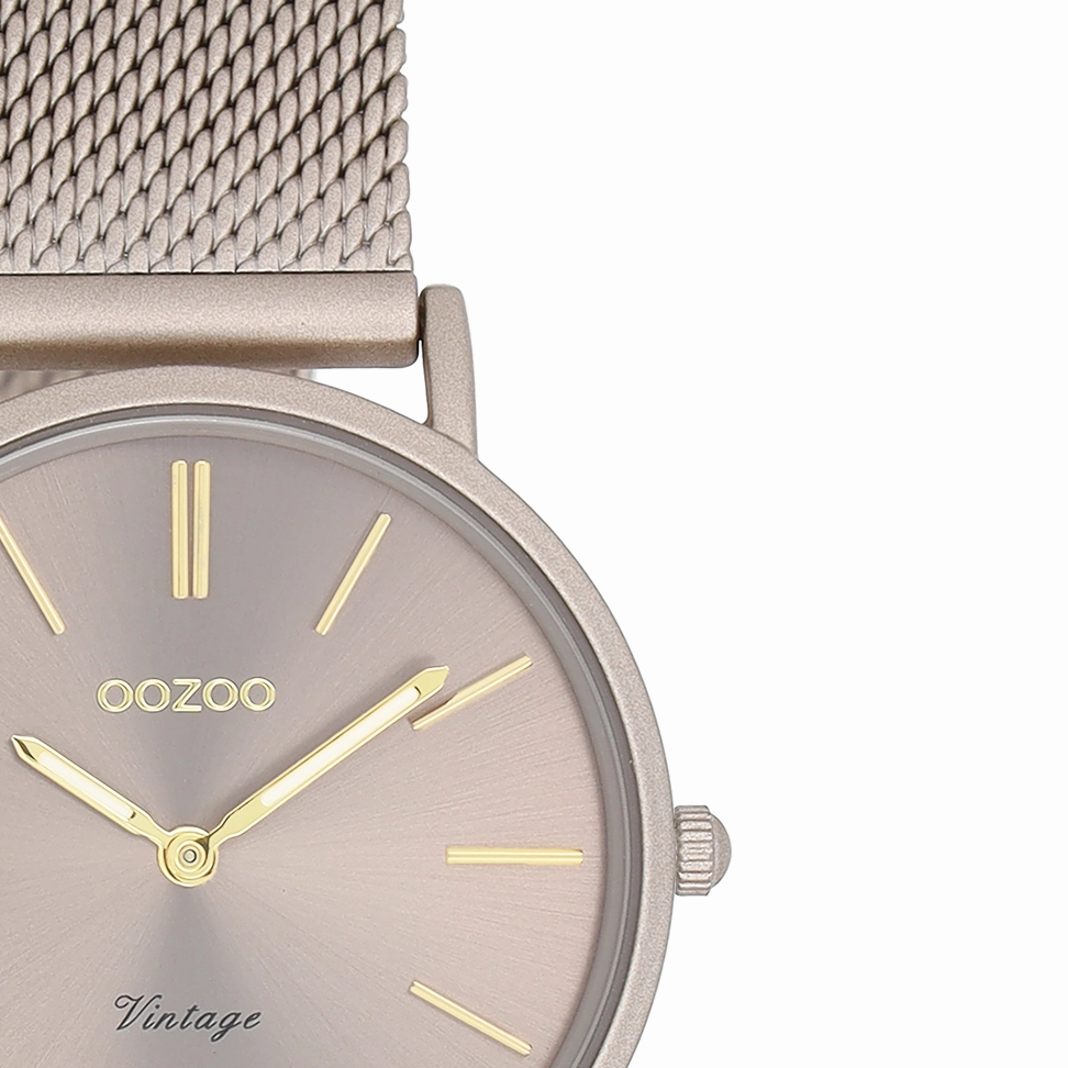 Taupe OOZOO watch with metal mesh bracelet - C20338
