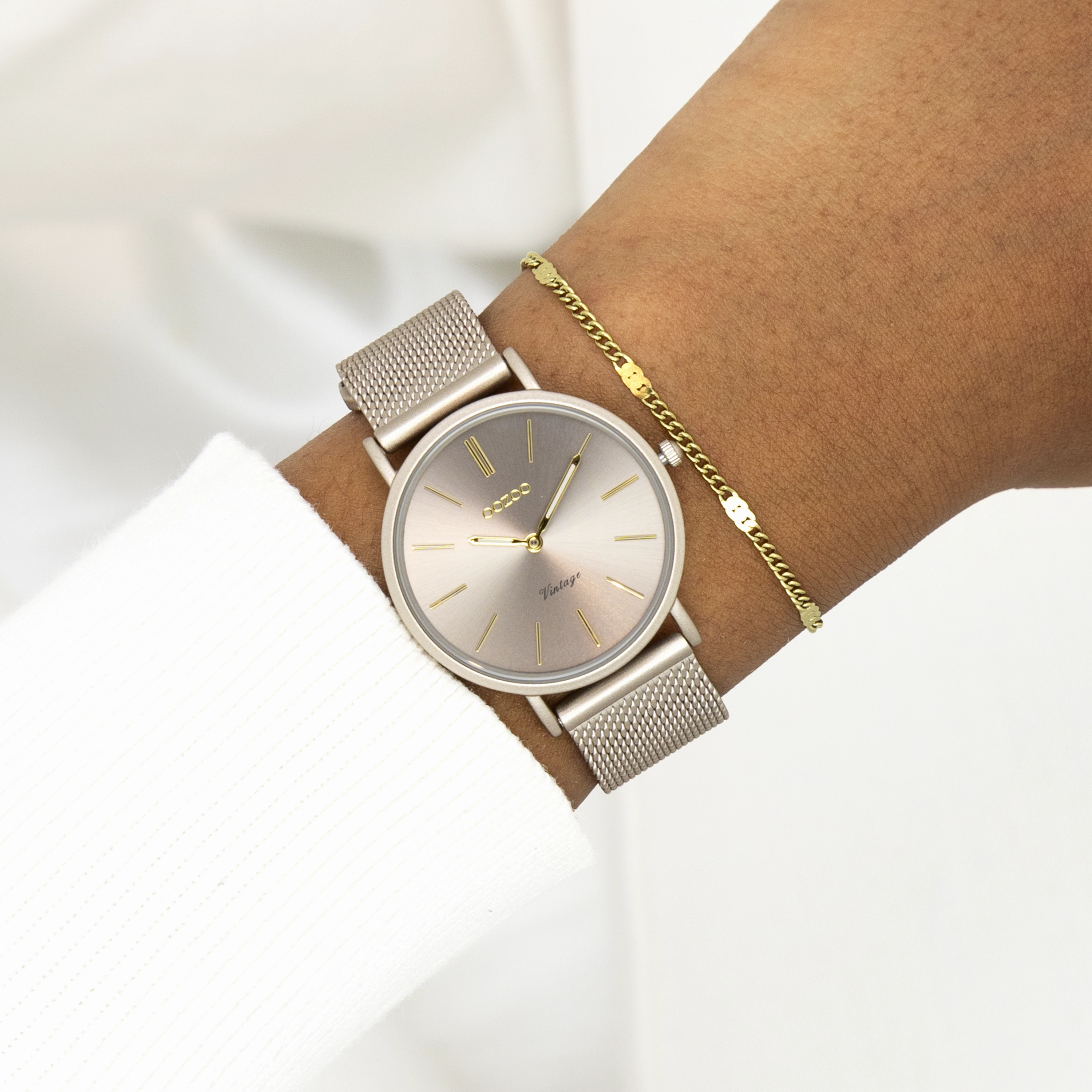 Taupe OOZOO watch with metal mesh bracelet - C20338