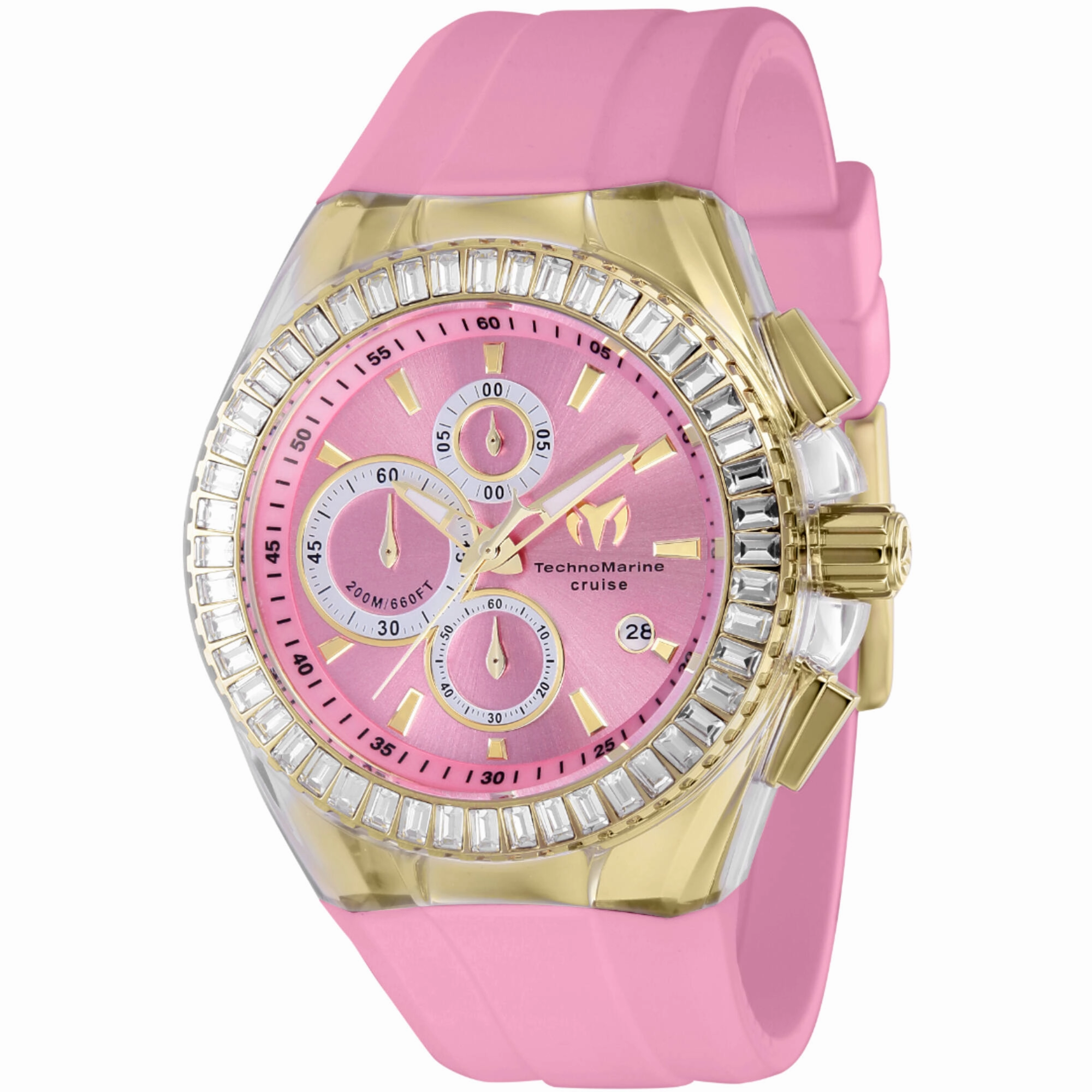 Technomarine Men's Chrono Watch - Cruise Glitz Pink Dial Yellow Gold Case | TM-121157