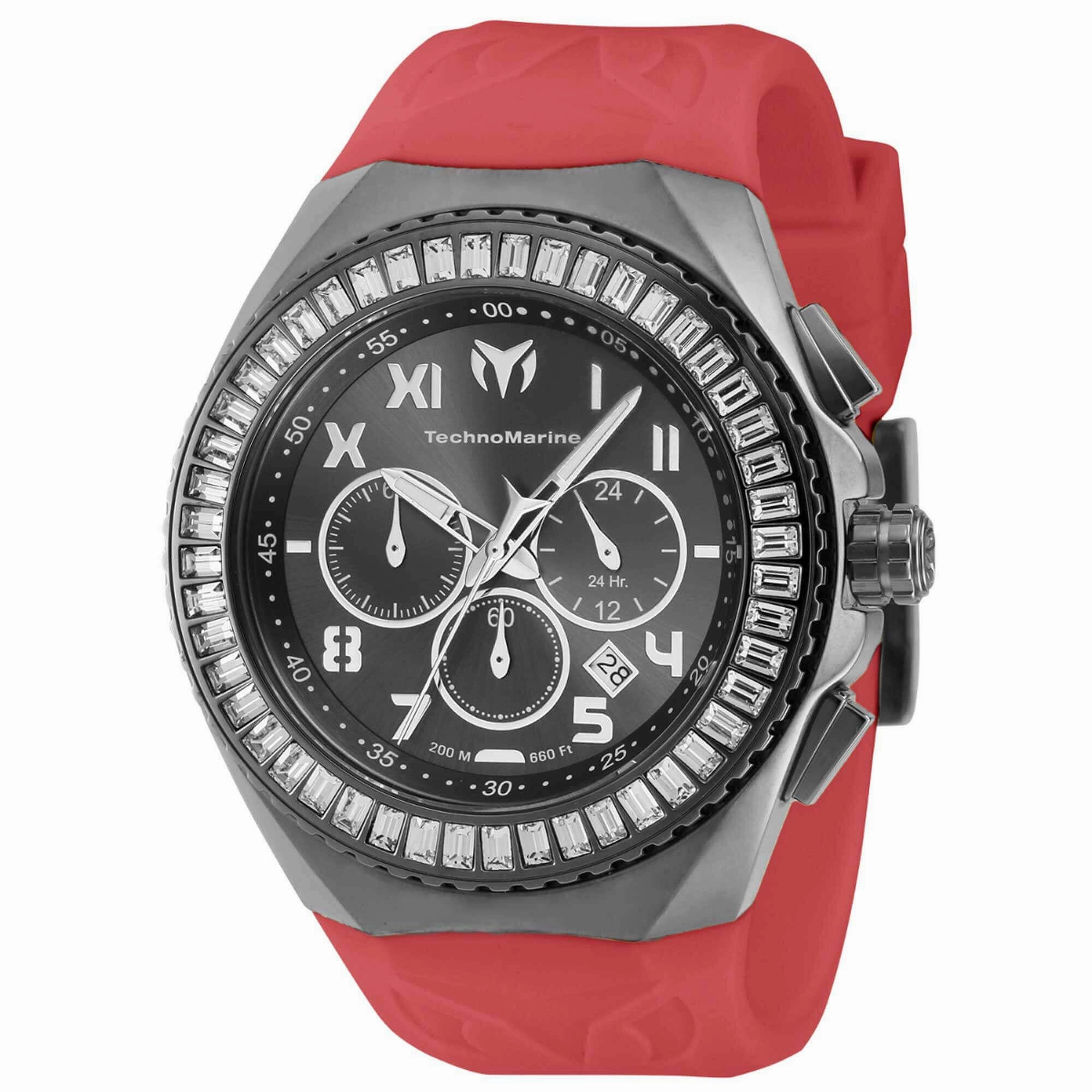Technomarine Men's Chrono Watch - Manta Ocean Gunmetal Dial Burgundy Strap | TM-221038