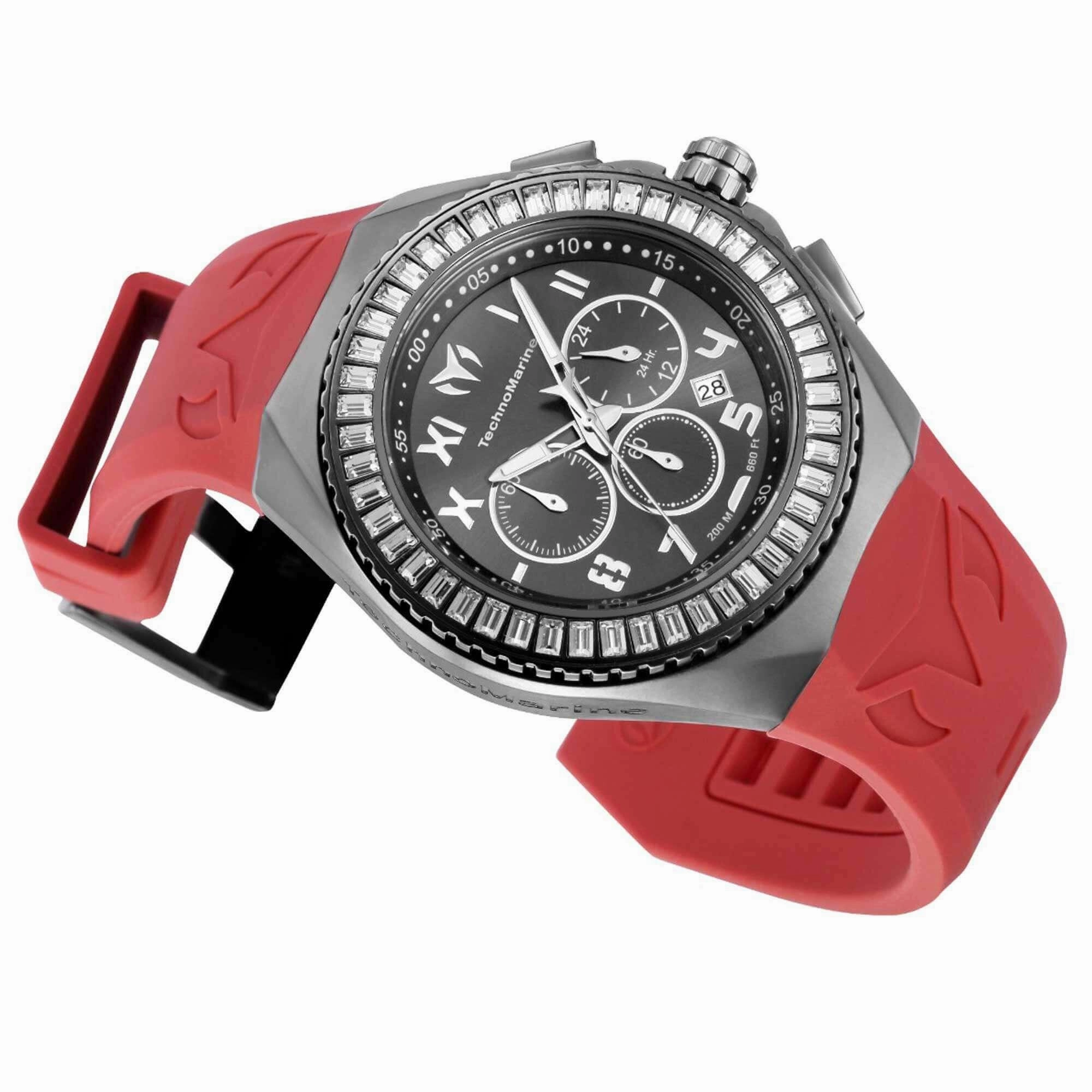 Technomarine Men's Chrono Watch - Manta Ocean Gunmetal Dial Burgundy Strap | TM-221038