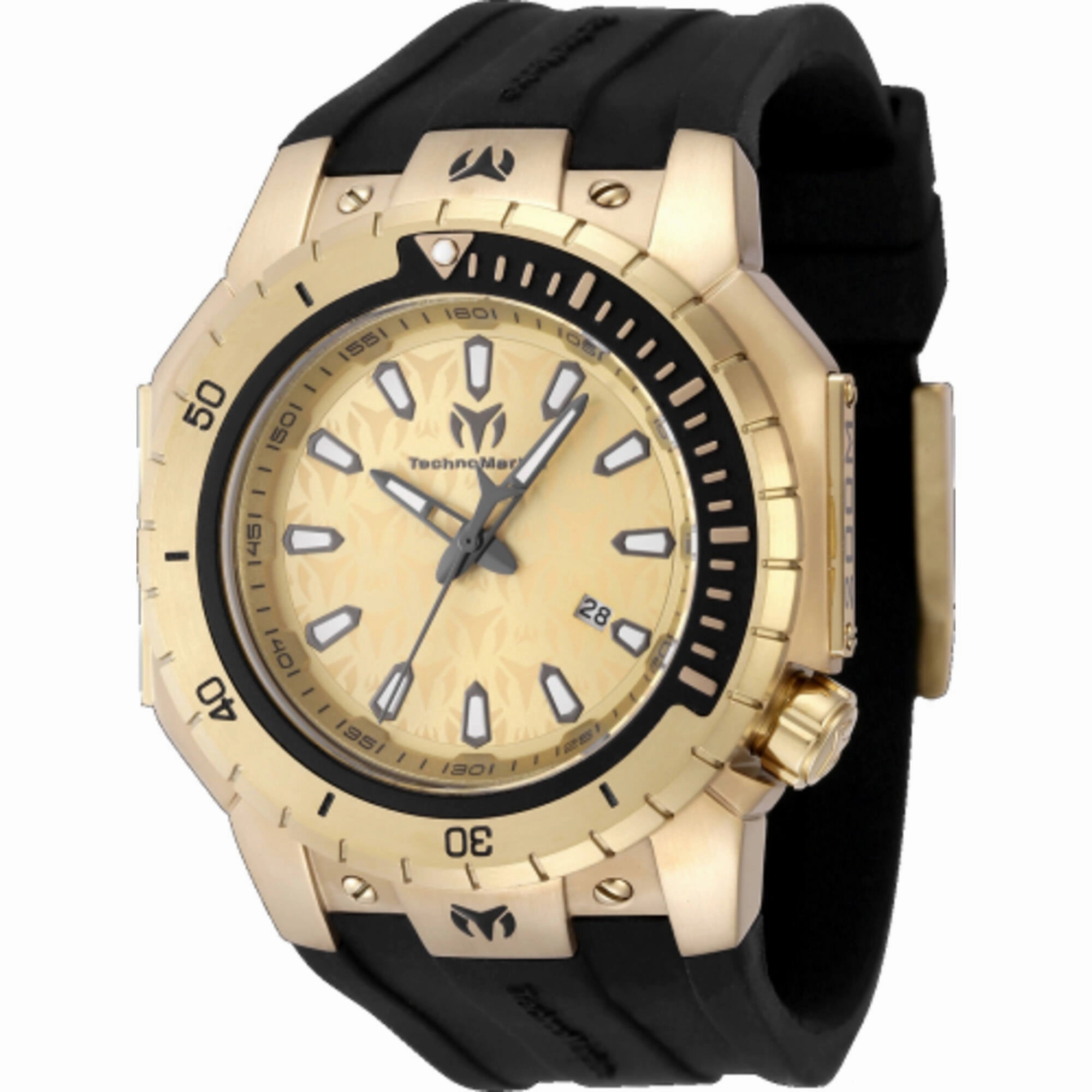Technomarine Men's Watch - Manta Sea Gold Dial Black Silicone Strap Date | TM-224010