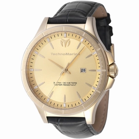 Technomarine Men's Watch - MoonSun Quartz Gold Tone Dial Black Strap Date | TM-822016