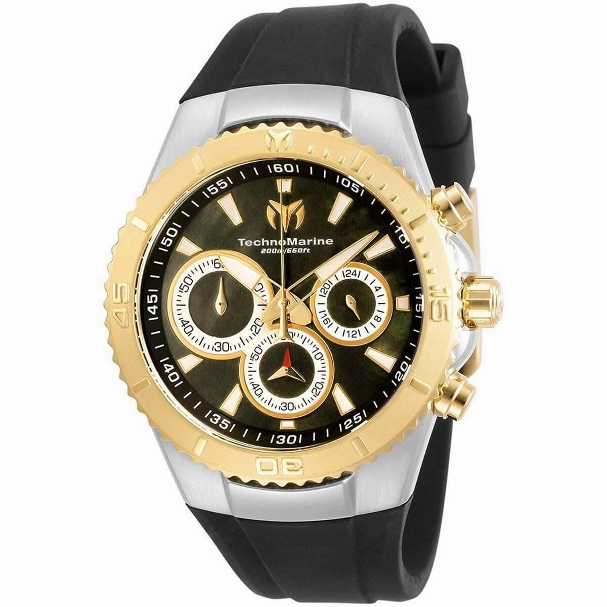 Technomarine Women's Chrono Watch - Sea Manta Black MOP Dial Rubber Strap | TM-218044