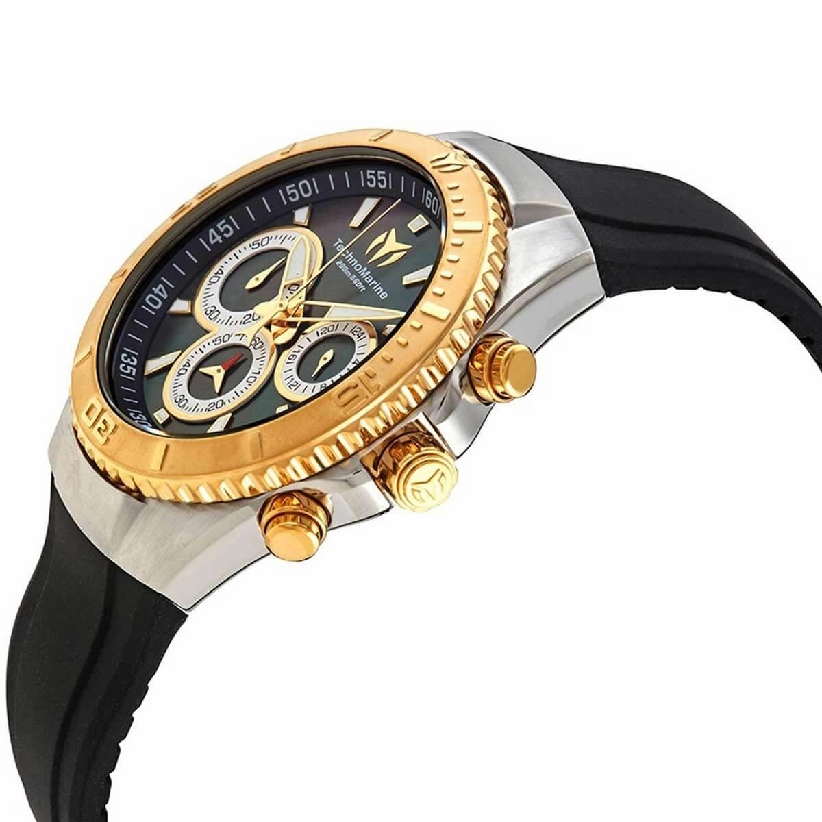 Technomarine Women's Chrono Watch - Sea Manta Black MOP Dial Rubber Strap | TM-218044