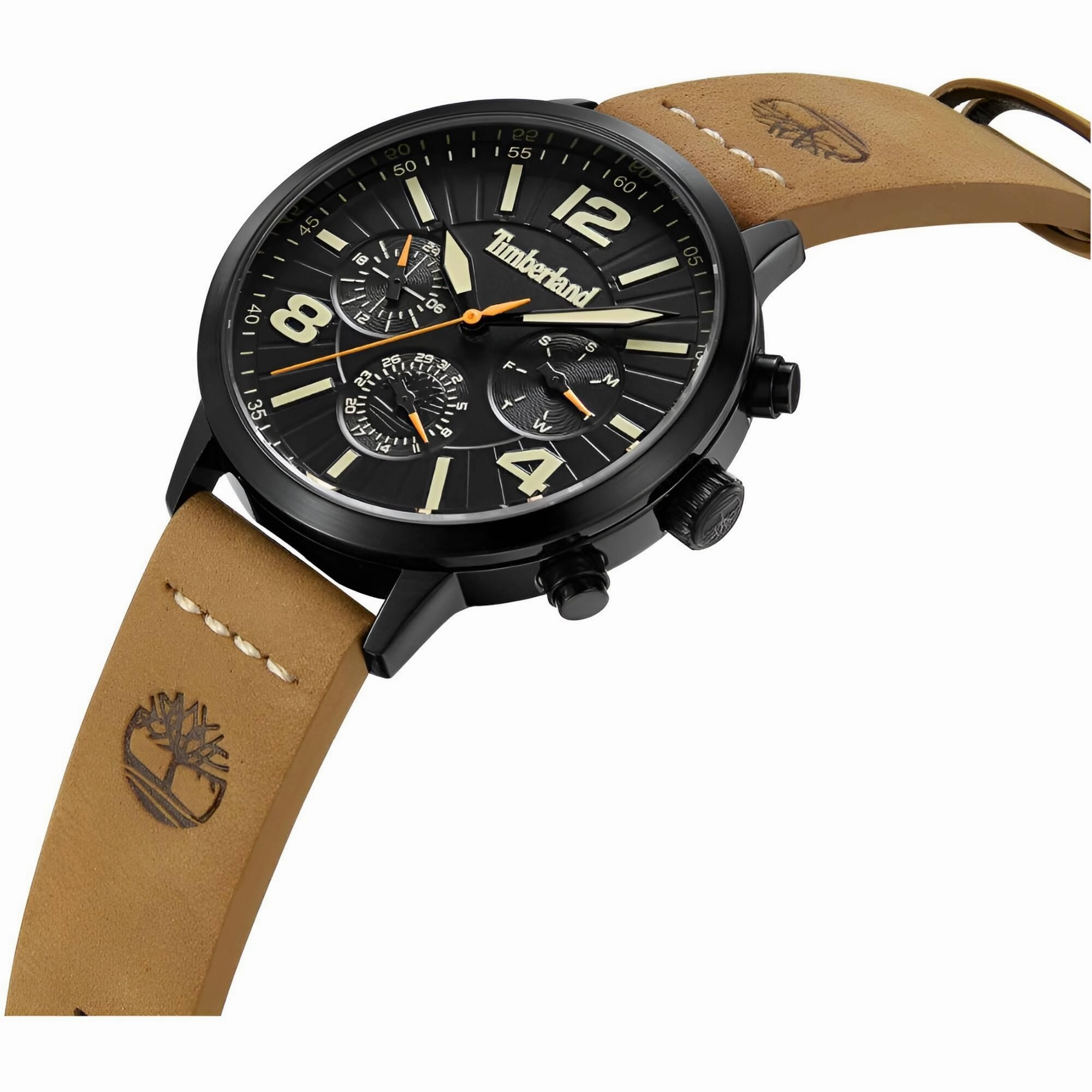 Timberland Men's Watch - Dress Sport Black Dial Tan Strap Day-Date | TDWGF2182201