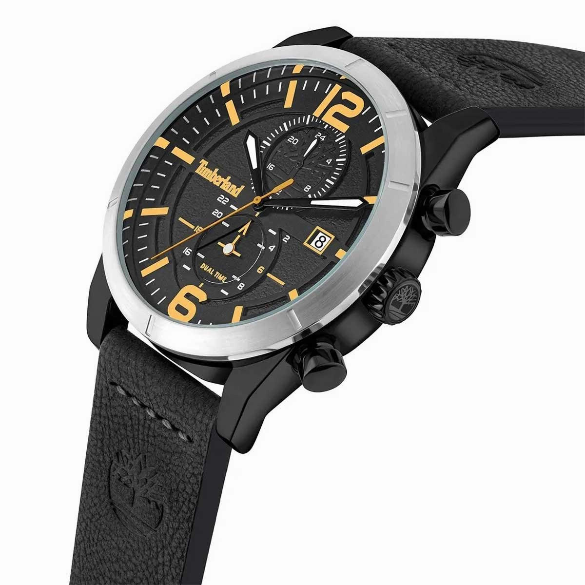 Timberland Men's Watch - Dual Time and Date Black Dial Leather Strap | TDWGF2090102
