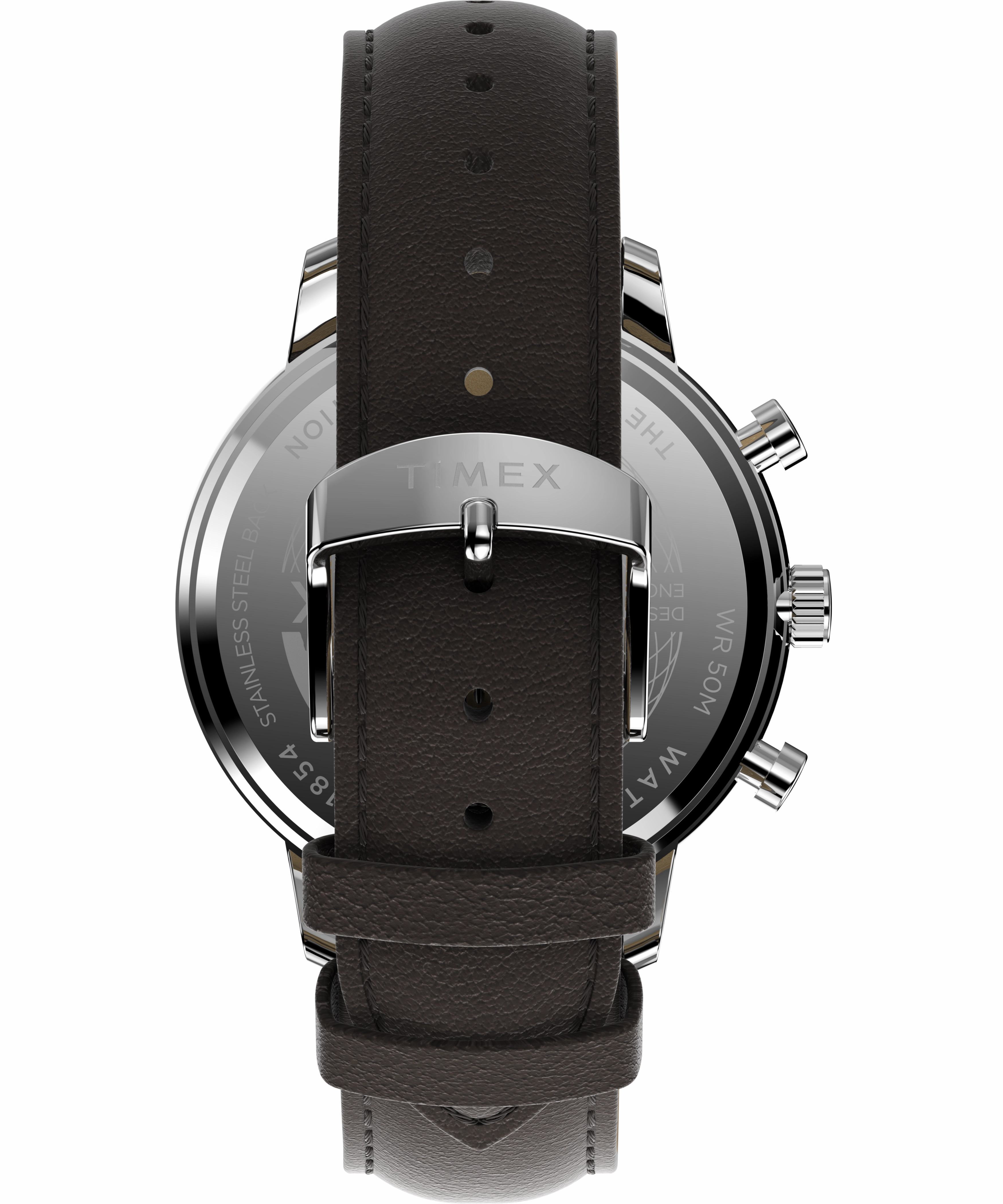 Timex Chicago Chrono 45mm Silver Tone Blue Dial Brown Leather Strap TW2W76200