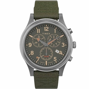Timex Men's Chronograph Watch - Allied Green Dial Grey Fabric Strap | TW2T75800VQ