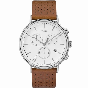 Timex Men's Chronograph Watch - Fairfield White Dial Tan Strap | TW2R26700VQ