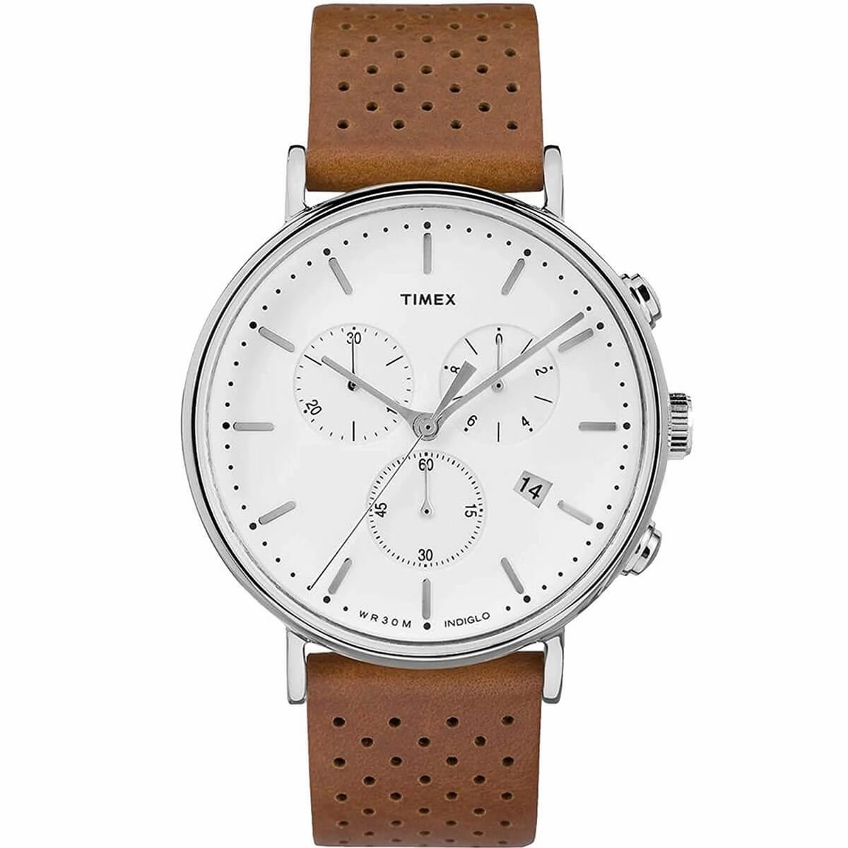 Timex Men's Chronograph Watch - Fairfield White Dial Tan Strap | TW2R26700VQ