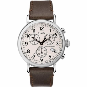 Timex Men's Chronograph Watch - Standard Cream Dial Leather Strap | TW2T21000VQ