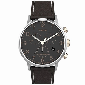 Timex Men's Chronograph Watch - Waterbury Black Dial Leather Strap | TW2T71500VQ