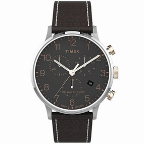 Timex Men's Chronograph Watch - Waterbury Black Dial Leather Strap | TW2T71500VQ