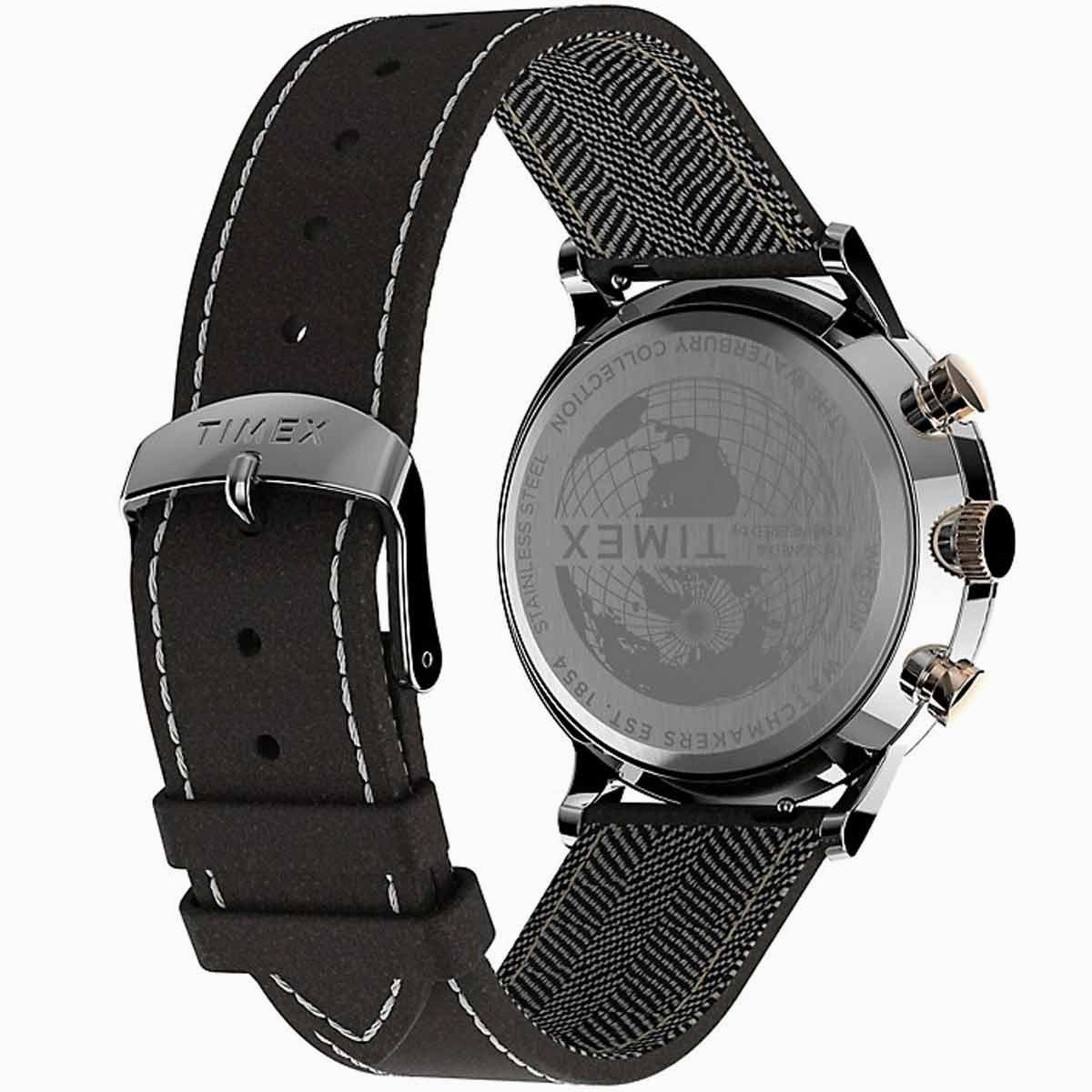Timex Men's Chronograph Watch - Waterbury Black Dial Leather Strap | TW2T71500VQ