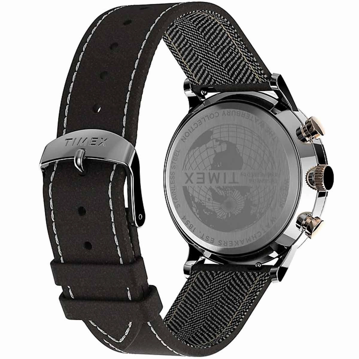 Timex Men's Chronograph Watch - Waterbury Black Dial Leather Strap | TW2T71500VQ